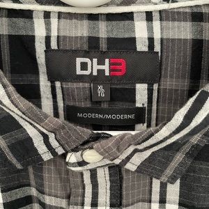 Black plaid, button snap, long sleeve shirt